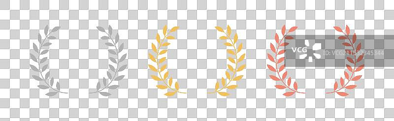 金银铜月桂花环奖牌套装图片素材