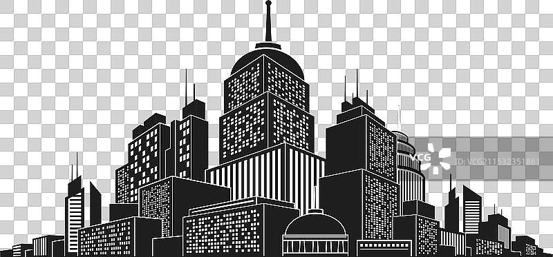 夜晚现代城市天际线剪影市中心景观图片素材