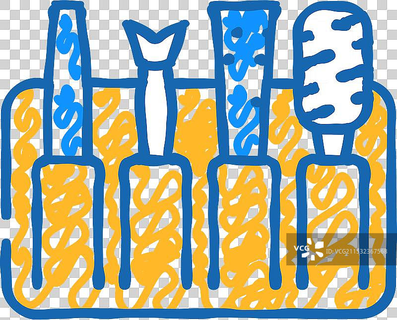 带有去茧工具配件的图标涂鸦图片素材