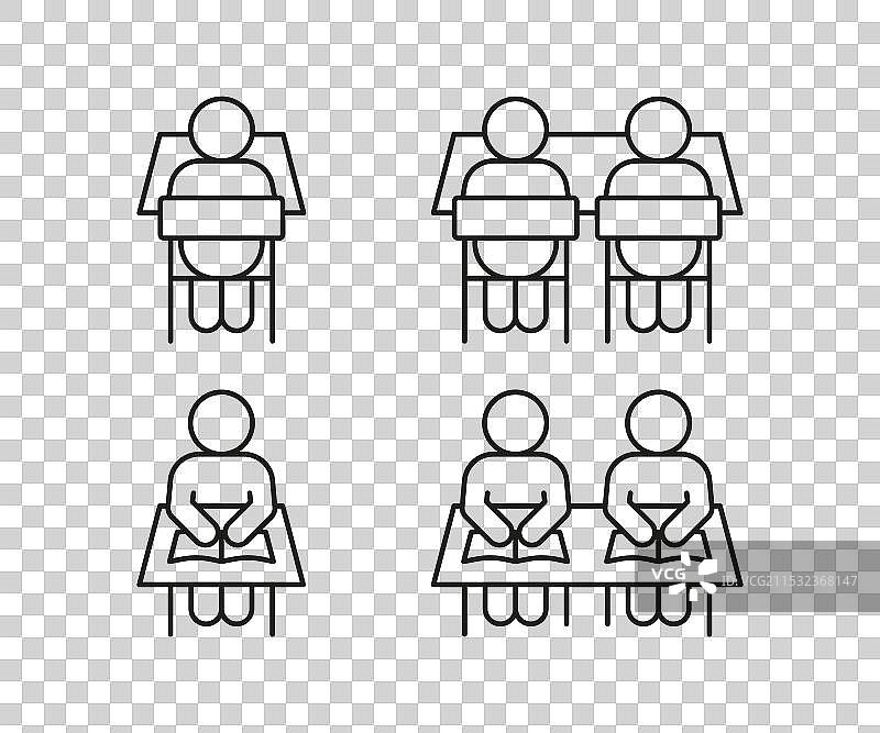 学校儿童在学校学习的线条图标教育图片素材