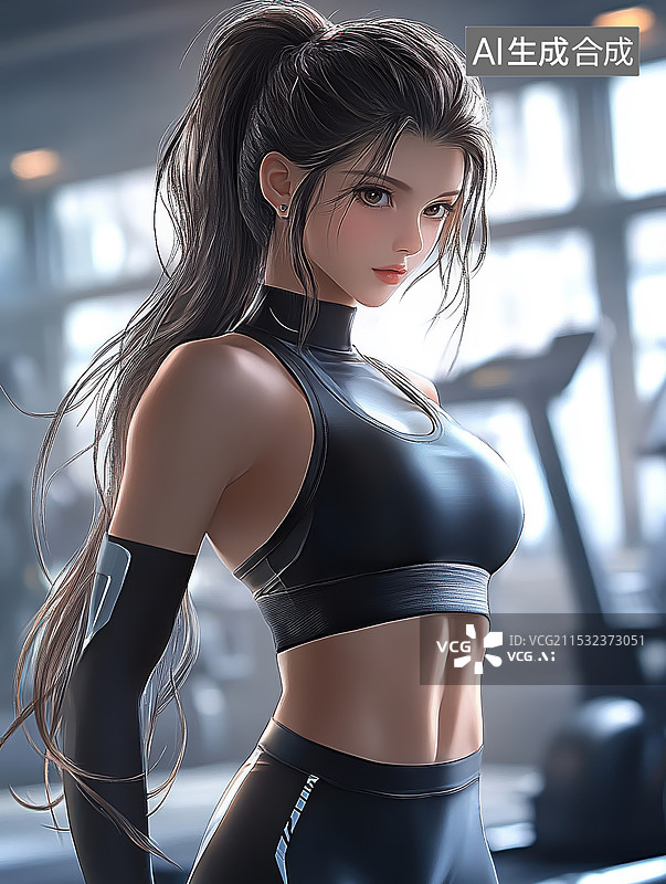 【AI数字艺术】在健身房锻炼的亚洲美女图片素材