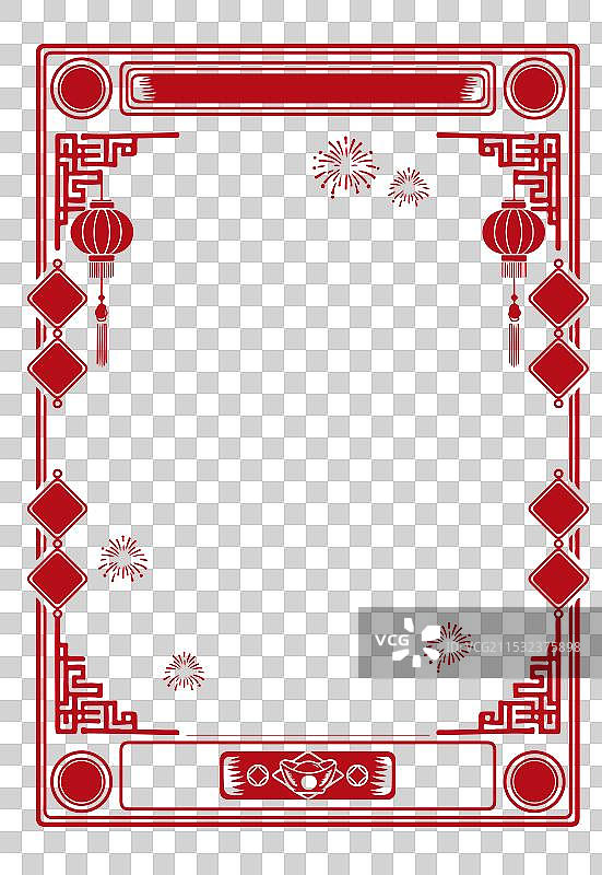 祥云灯笼和中国结的中式传统边框纹样图片素材