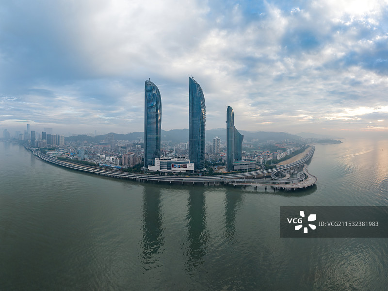 福建厦门海峡世贸双子塔大厦夜景日出航拍图片素材