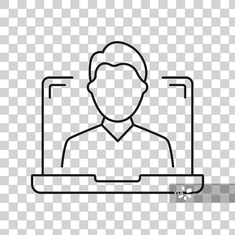 笔记本电脑屏幕上的男性轮廓图标在线图片素材