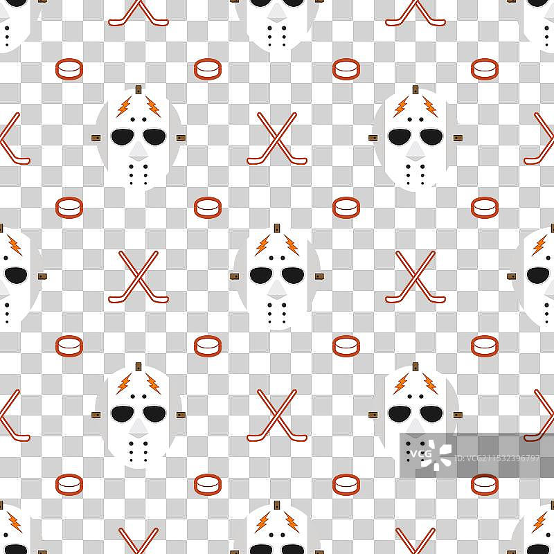 无缝图案的冰球面具、球杆和冰球图片素材