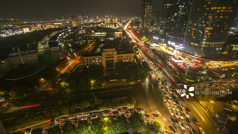 义乌国际商贸城一区小商品市场高峰时间高视点夜景车流图片素材