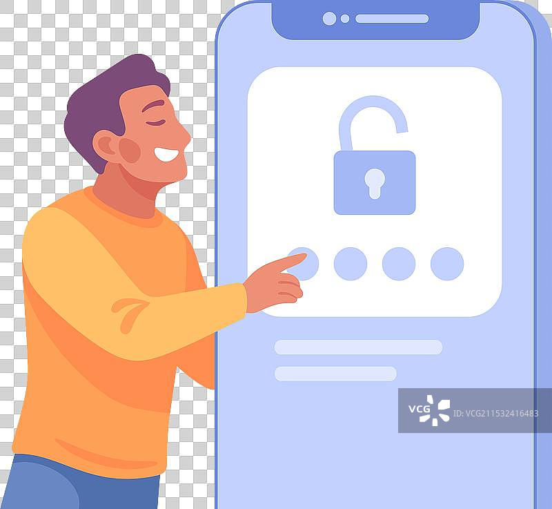 男子在智能手机屏幕前输入安全密码图片素材