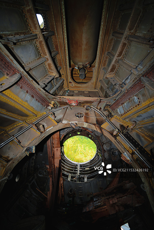 中国广东省江门市恩平市，藏在森林里的空中客机，三叉戟飞机图片素材