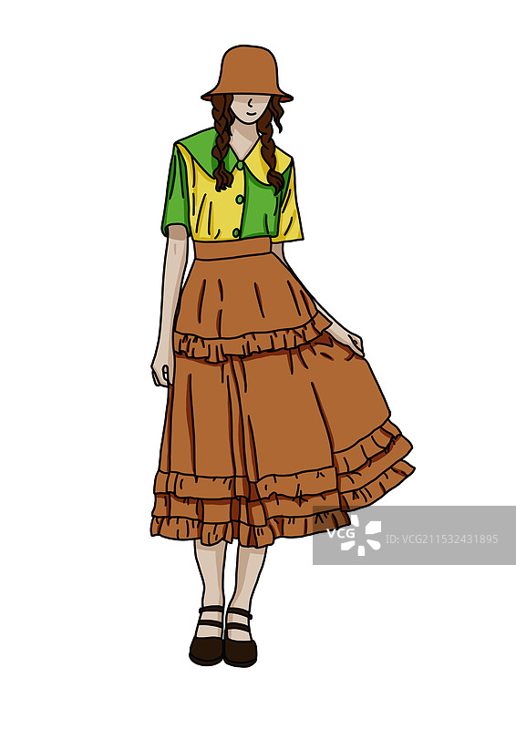 涂鸦风格时尚女孩全身插画图片素材