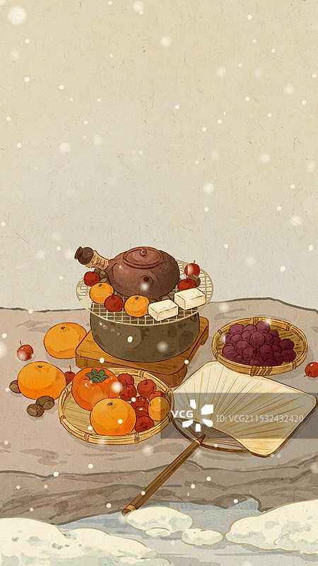 二十四节气大雪围炉煮茶插画图片素材