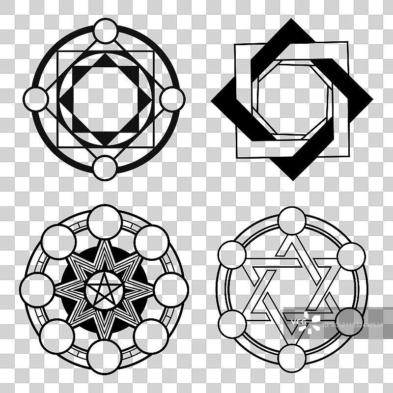 一组四个圆形魔法框架图片素材