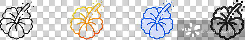 木槿花图标，细线性渐变蓝色描边和图片素材