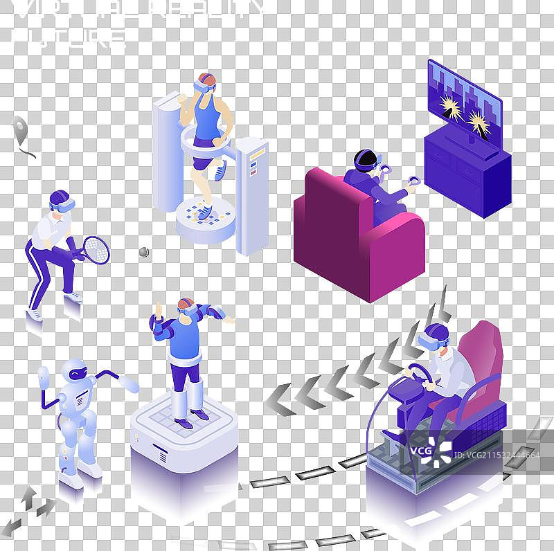 虚拟现实未来等距背景图片素材