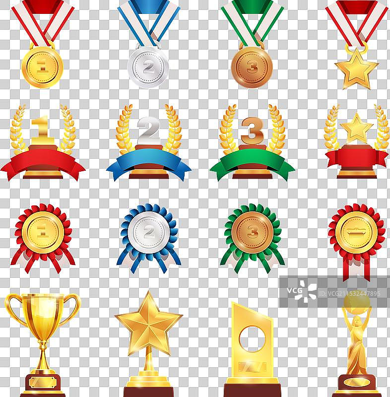 奖杯奖牌逼真套装图片素材