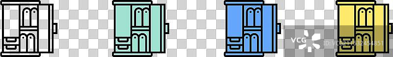 绿色、蓝色和黄色风格的橱柜图标轮廓图片素材