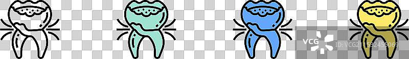 龋齿图标轮廓，绿色、蓝色和黄色风格图片素材
