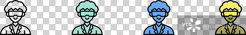 研究人员图标轮廓，绿色、蓝色和黄色图片素材