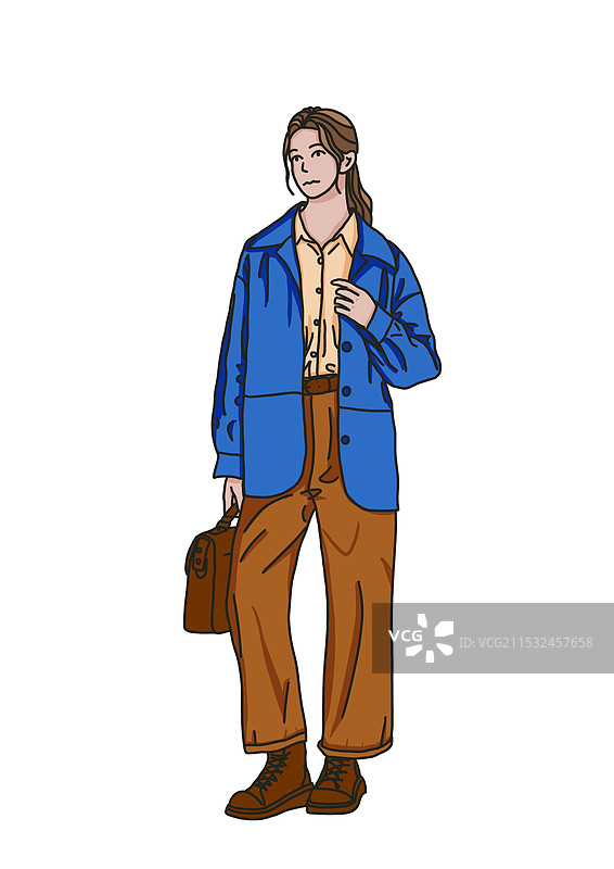 涂鸦风时尚穿搭女全身扁平插画图片素材