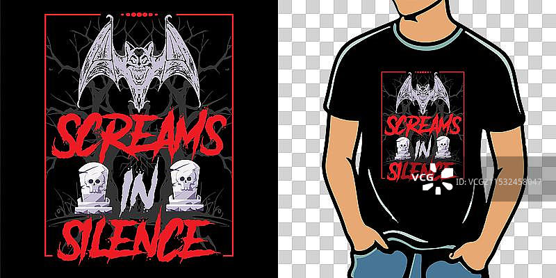 复古万圣节T恤设计：尖叫与沉默图片素材