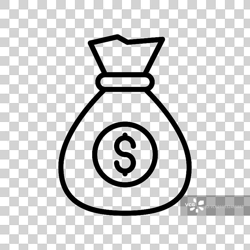 现金袋图标轮廓风格设计，孤立在白色背景上图片素材