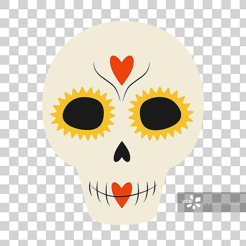装饰性糖骷髅面具，带有心形线条图片素材
