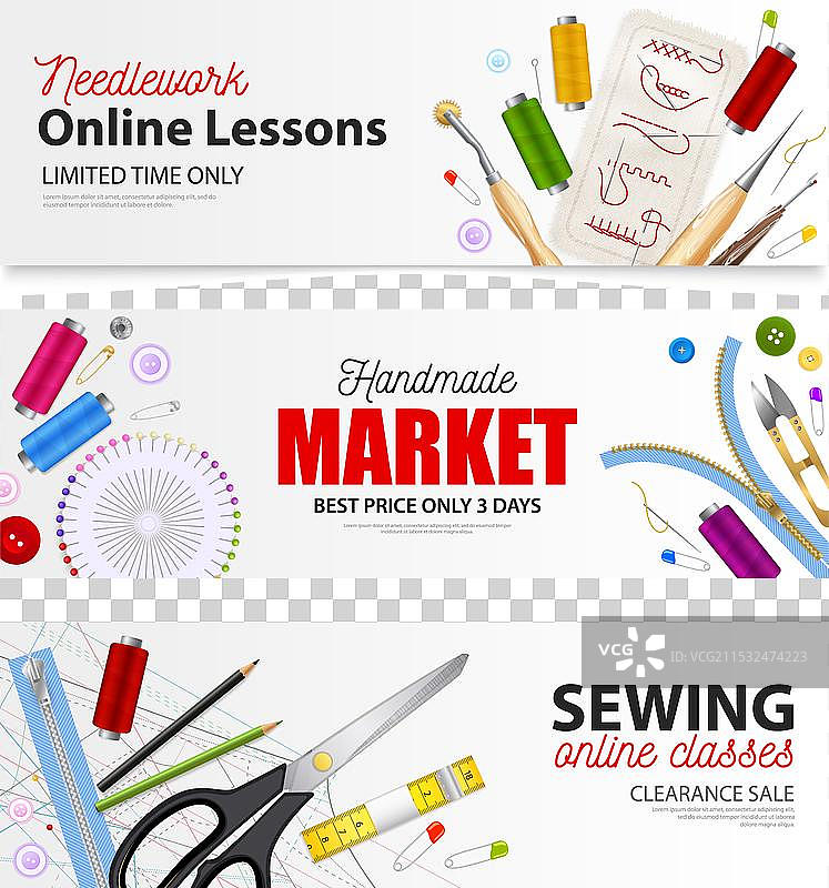 缝制逼真的横幅图片素材