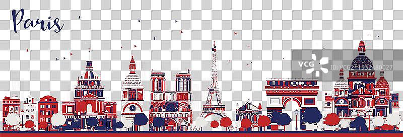 抽象的巴黎法国城市天际线与色彩图片素材