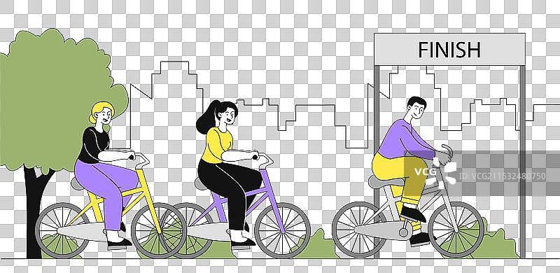 骑行马拉松概念，男女骑手在比赛中图片素材