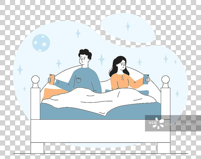 失眠的男女坐在床上图片素材