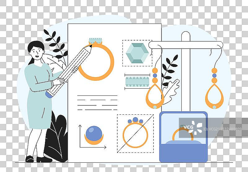 珠宝设计师概念，女性与铅笔相伴图片素材