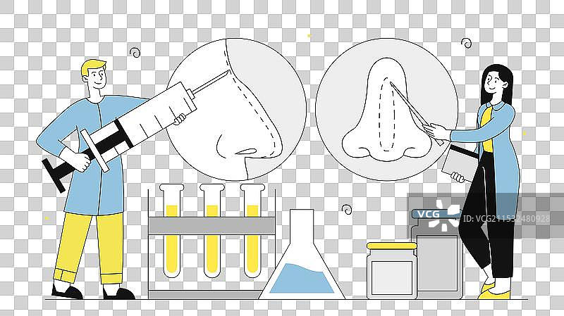 男女医学专业人士正在研究鼻子图片素材