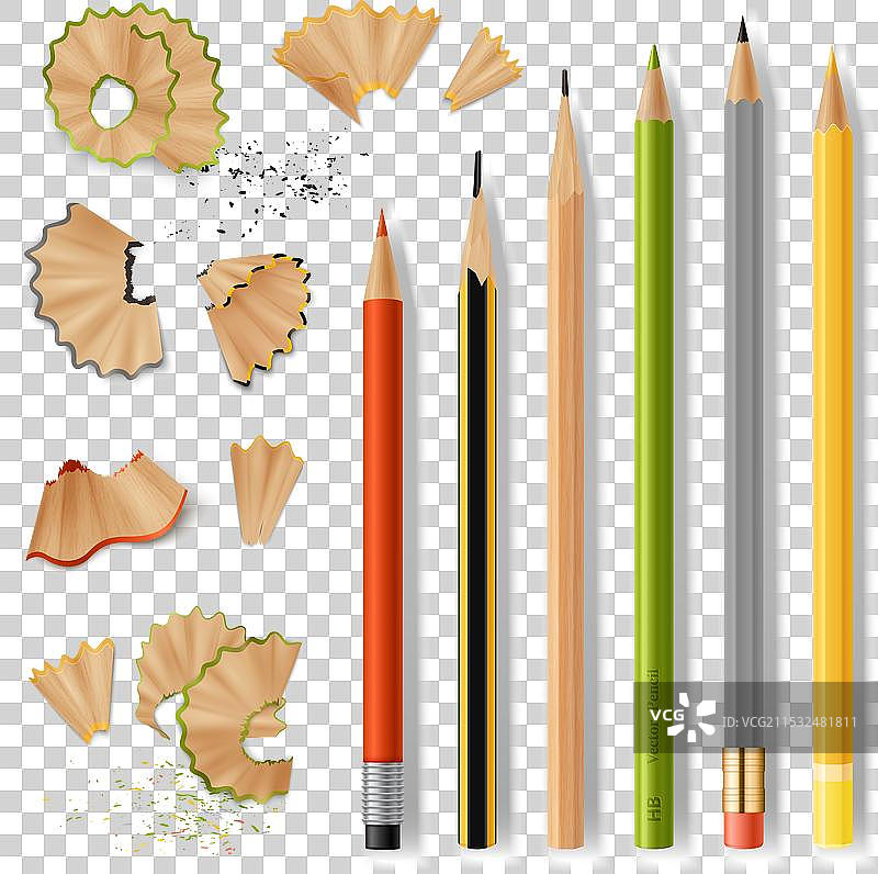 削尖的木铅笔和铅笔屑图片素材