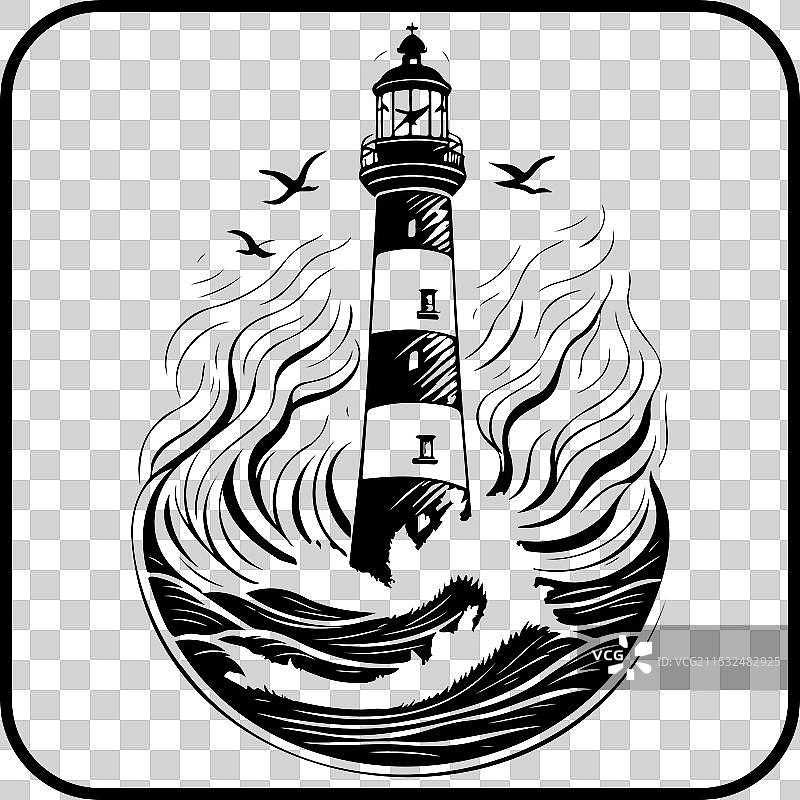 海中灯塔图标边框图片素材