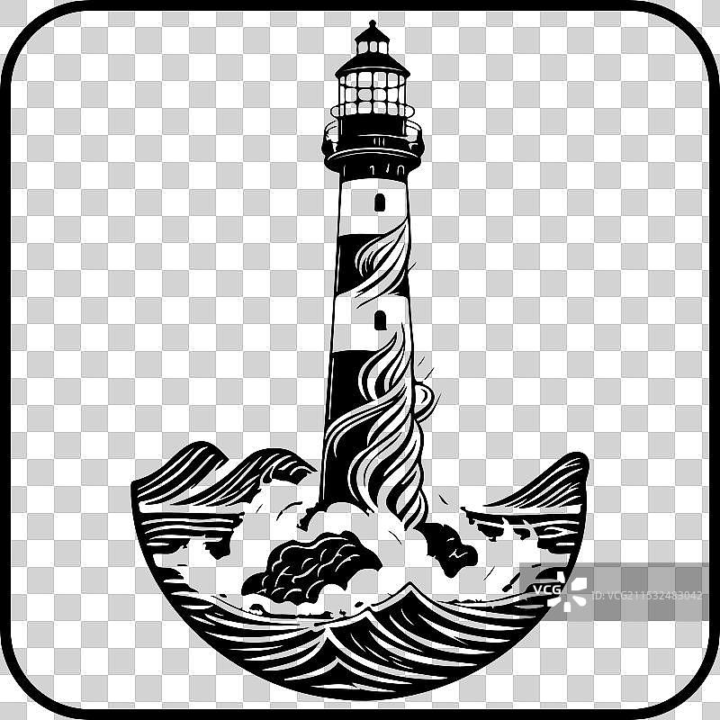 海中灯塔图标边框图片素材
