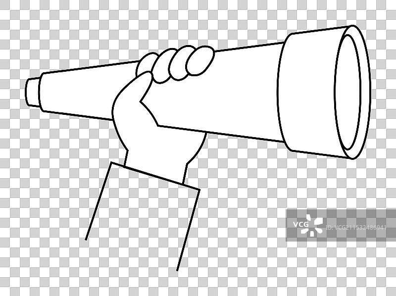 手握望远镜的单色线条画图片素材