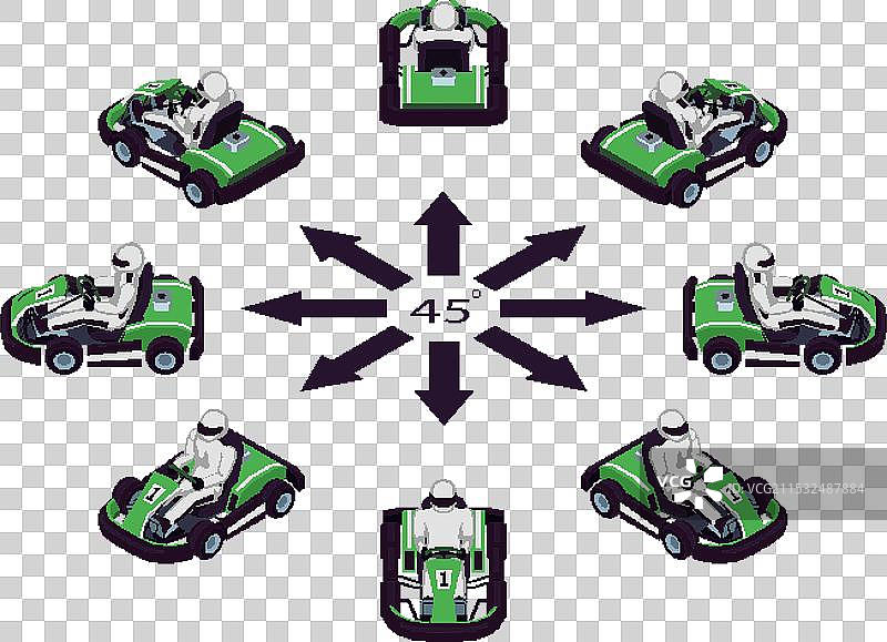 等角视图中的超级卡丁车不同角度展示图片素材