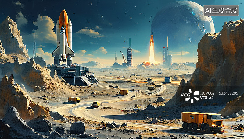 【AI数字艺术】太空基地月球太空探索人类月球基地图片素材