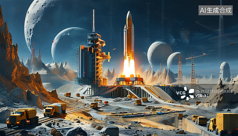 【AI数字艺术】太空基地月球太空探索人类月球基地图片素材