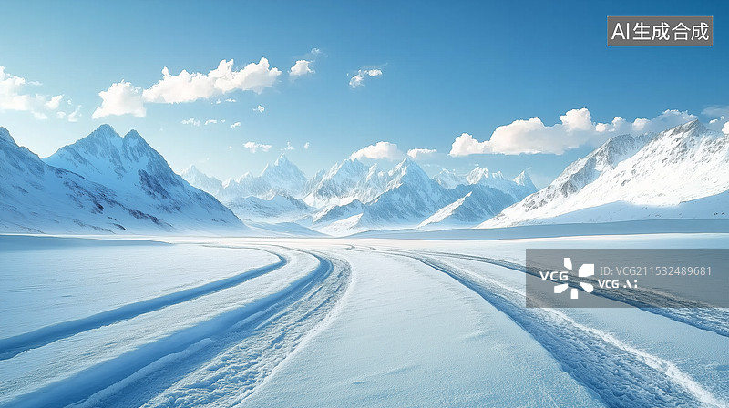 【AI数字艺术】雪景平原连绵的雪山场景图片素材