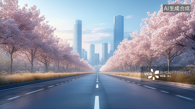 【AI数字艺术】冬季城市风光道路平台图片素材