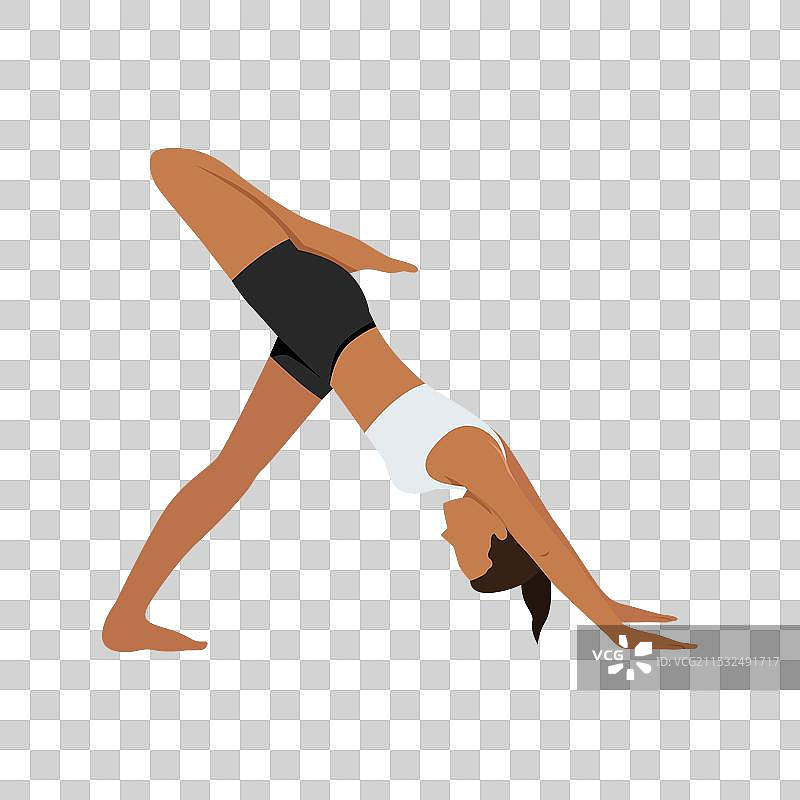 年轻女性做三条腿向下犬式瑜伽姿势图片素材