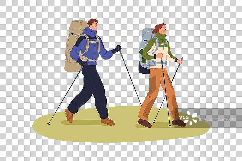 冒险旅游的情侣徒步旅行者图片素材