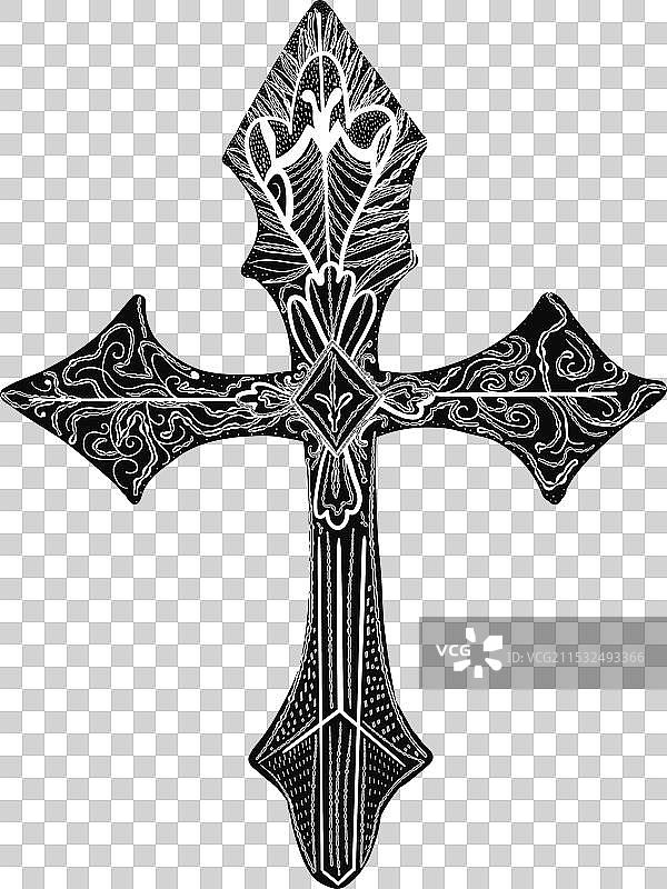 黑色孤立的手绘十字架设计图片素材