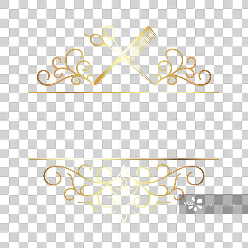 金色剪刀和梳子招牌框架美容图片素材