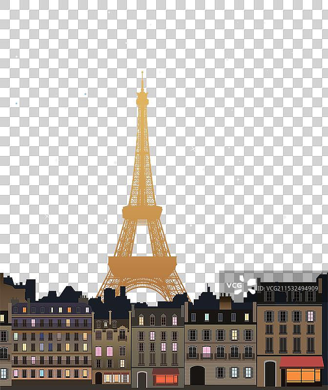 巴黎夜景全景与埃菲尔铁塔图片素材