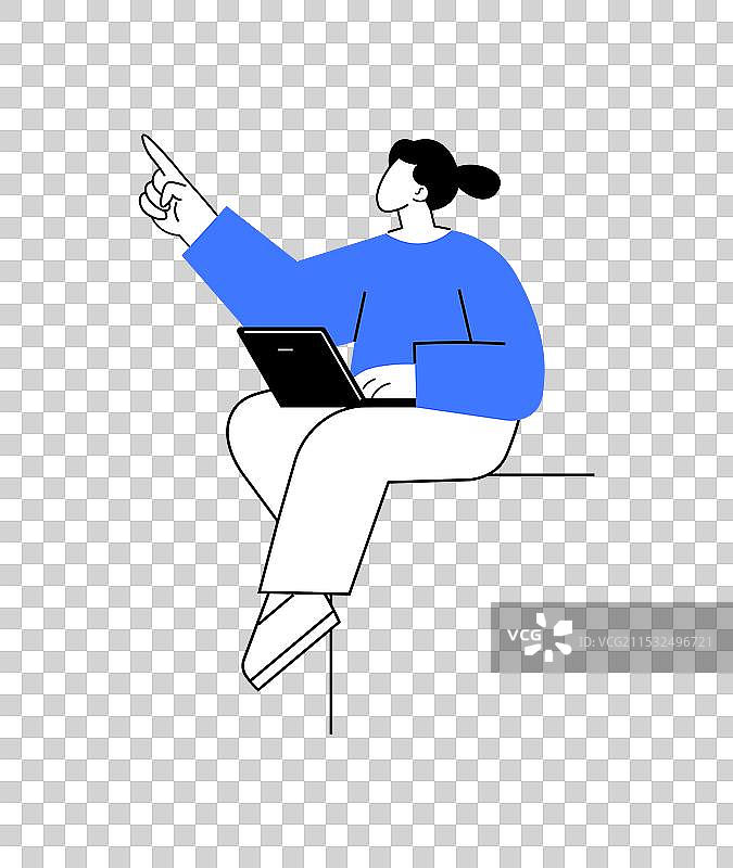 正在使用笔记本电脑的人指向上方图片素材