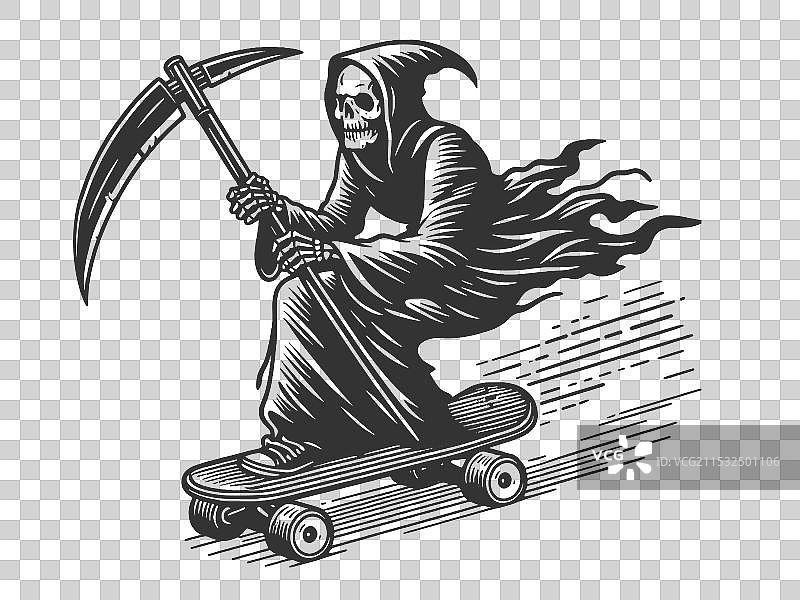 死神骑滑板，手持镰刀图片素材
