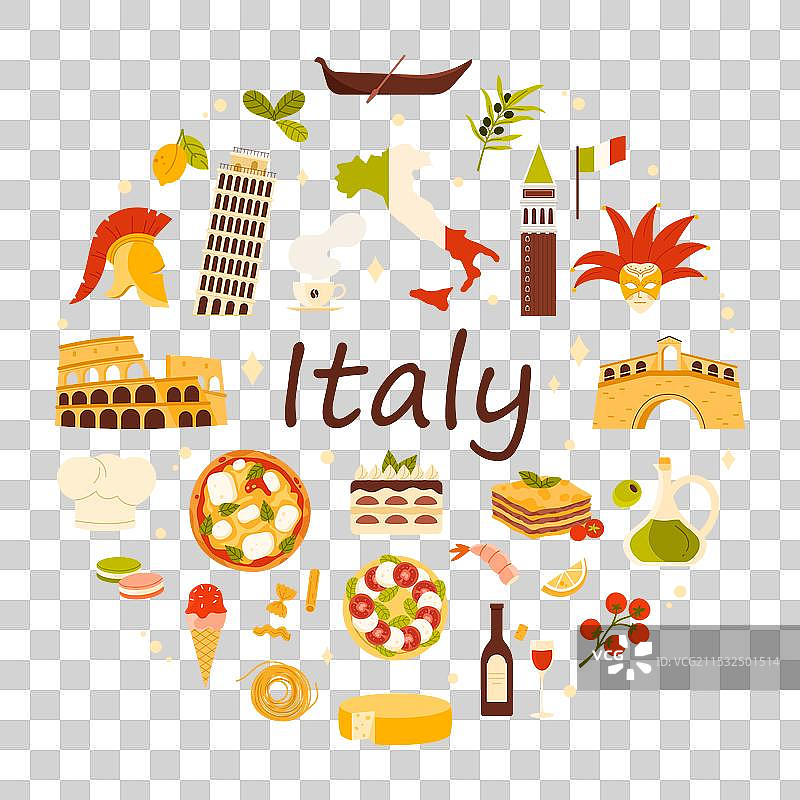 意大利旅行圆形横幅设计图片素材