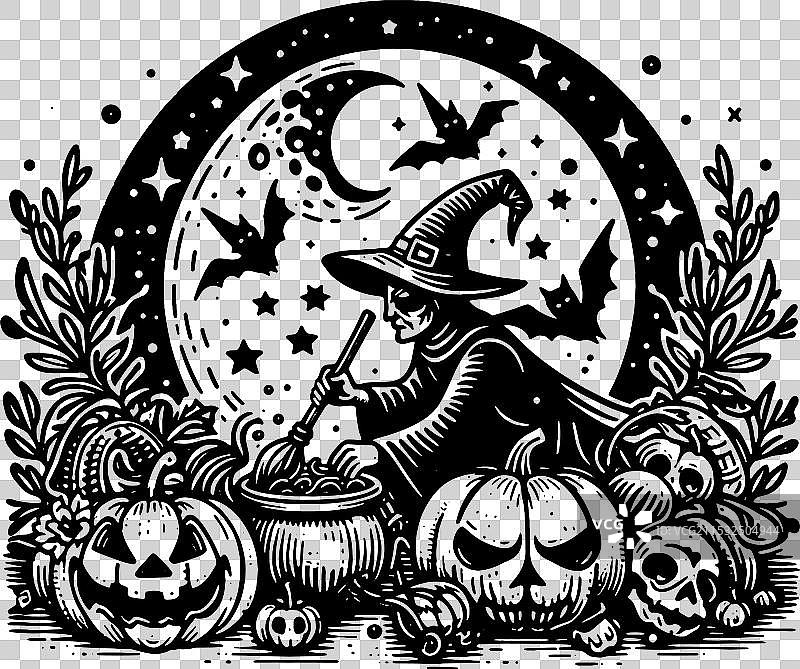 万圣节主题的黑白图像与图片素材