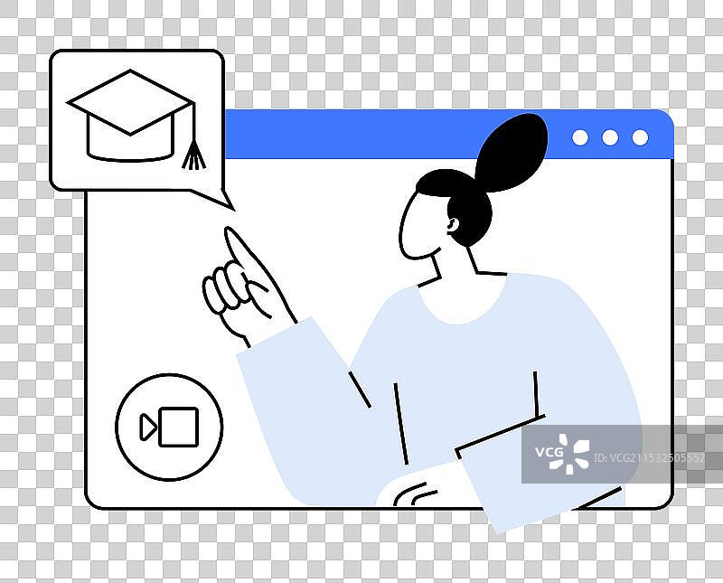 女性在视频通话中指着毕业图标图片素材